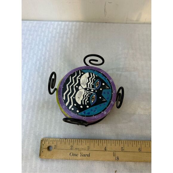 Laurel Burch Cat lady 3 coaster metal holder - Picture 5 of 6